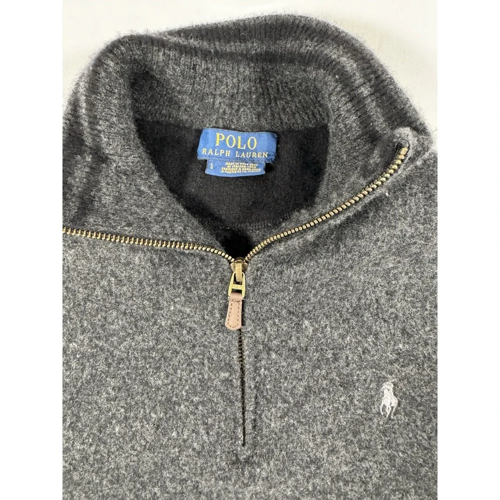 Polo Ralph Lauren Boys L 14-16 Wool Quarter Zip Sweater Gray Italian Yarn Pony